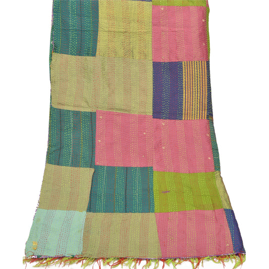Sanskriti Vintage Heavy Dupatta Long Stole Pure Silk Hand Embroidered Kantha