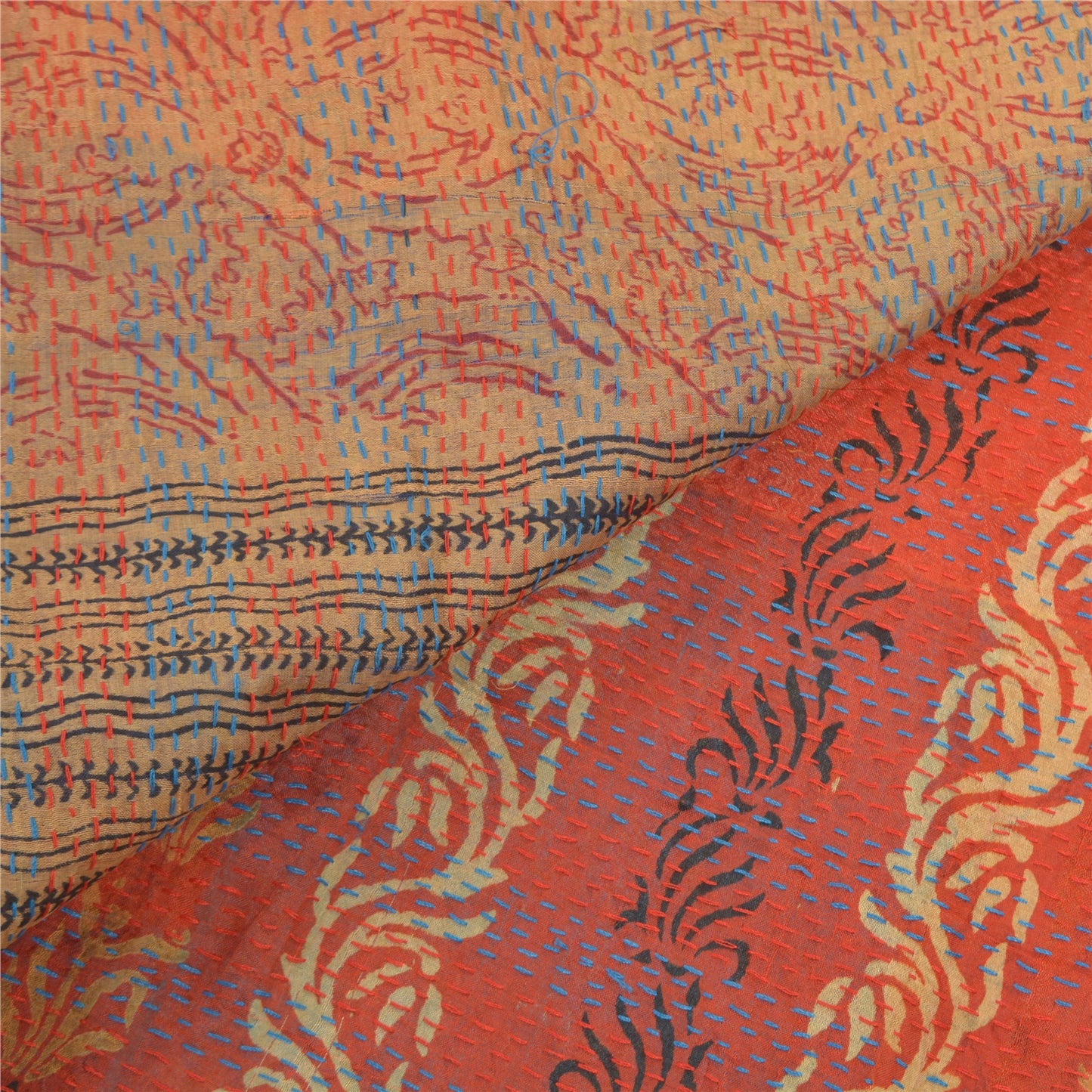 Sanskriti Vintage Heavy Dupatta Long Stole Pure Silk Hand Embroidered Kantha