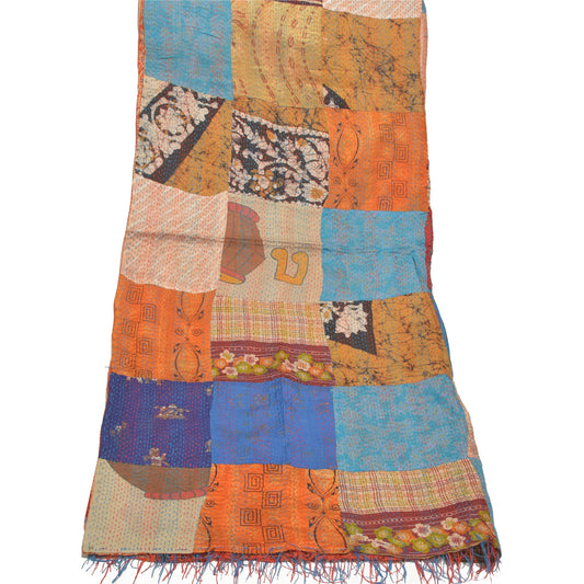 Sanskriti Vintage Heavy Dupatta Long Stole Pure Silk Hand Embroidered Kantha