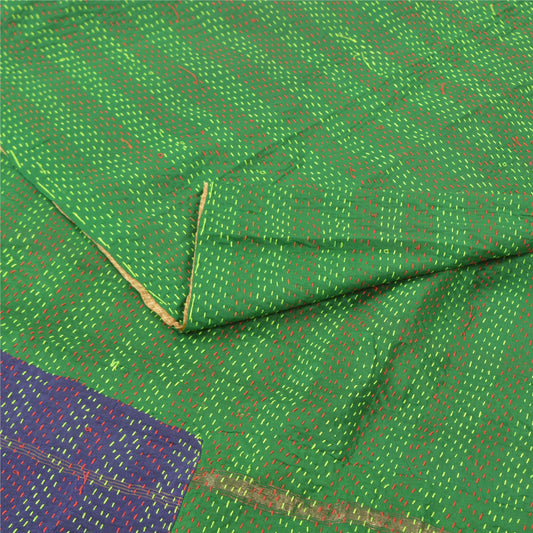 Sanskriti Vintage Heavy Dupatta Long Stole Pure Silk Hand Embroidered Kantha