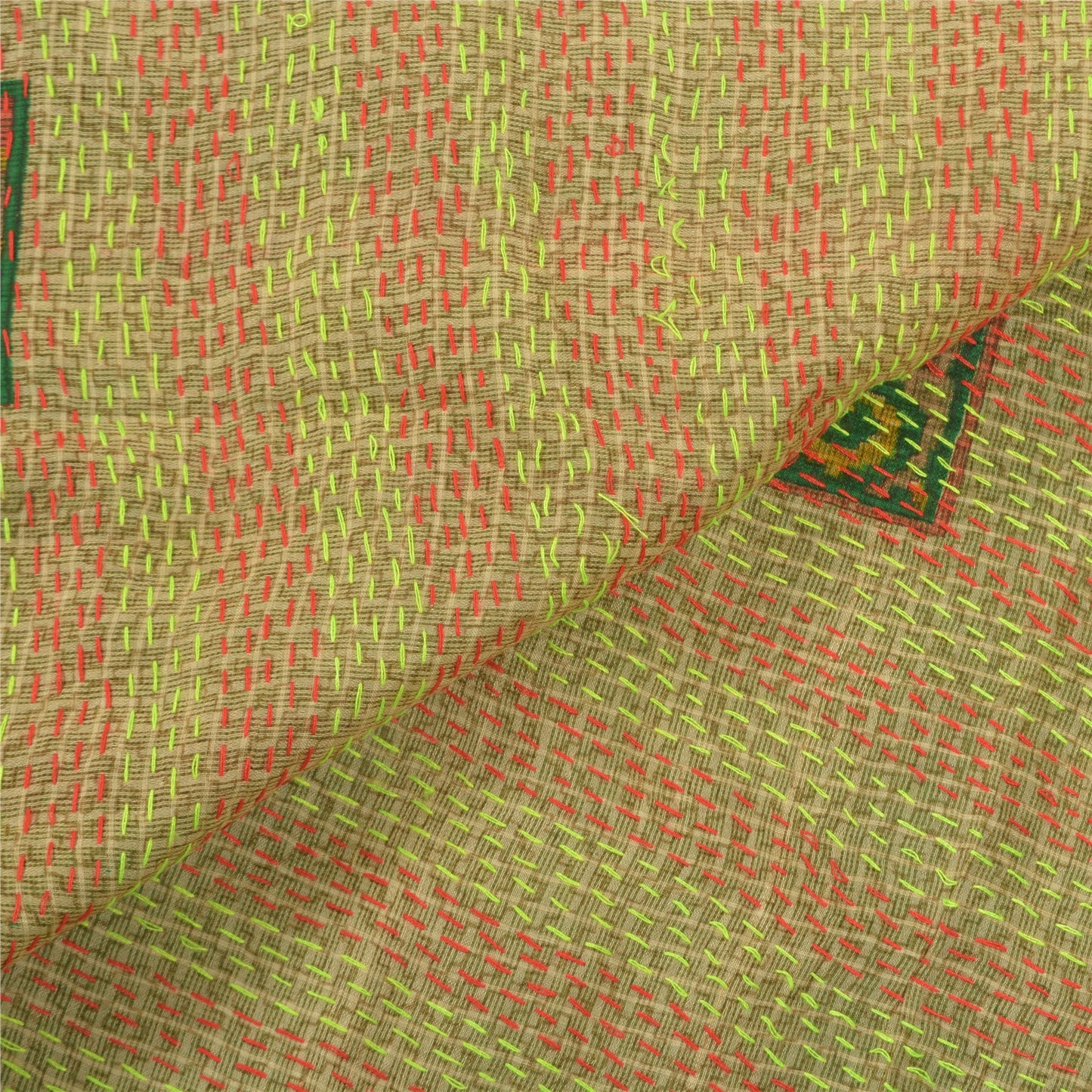 Sanskriti Vintage Heavy Dupatta Long Stole Pure Silk Hand Embroidered Kantha