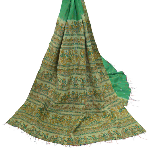 Sanskriti Vintage Heavy Dupatta Long Stole Pure Silk Hand Embroidered Kantha