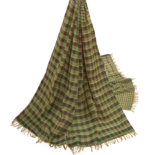 Sanskriti Vintage Heavy Dupatta Long Stole Pure Silk Hand Embroidered Kantha