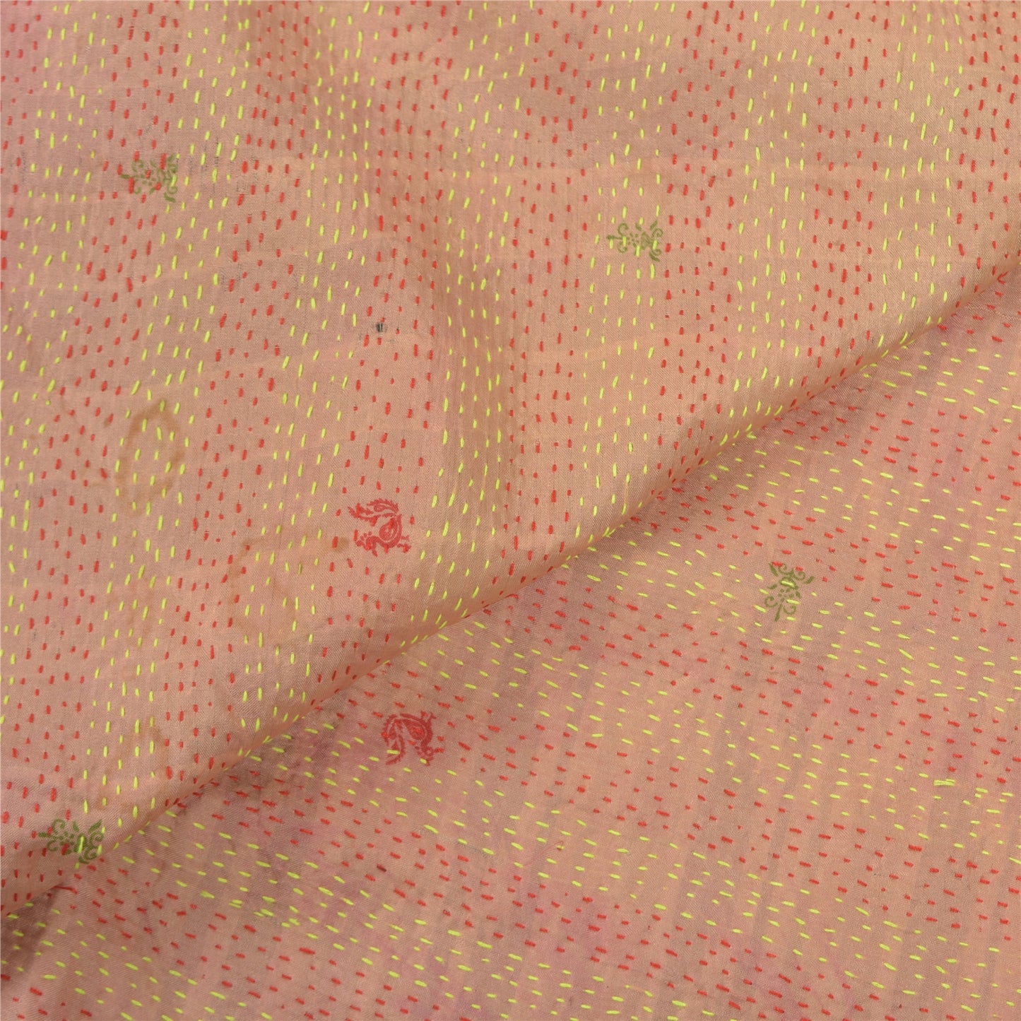 Sanskriti Vintage Heavy Dupatta Long Stole Pure Silk Hand Embroidered Kantha