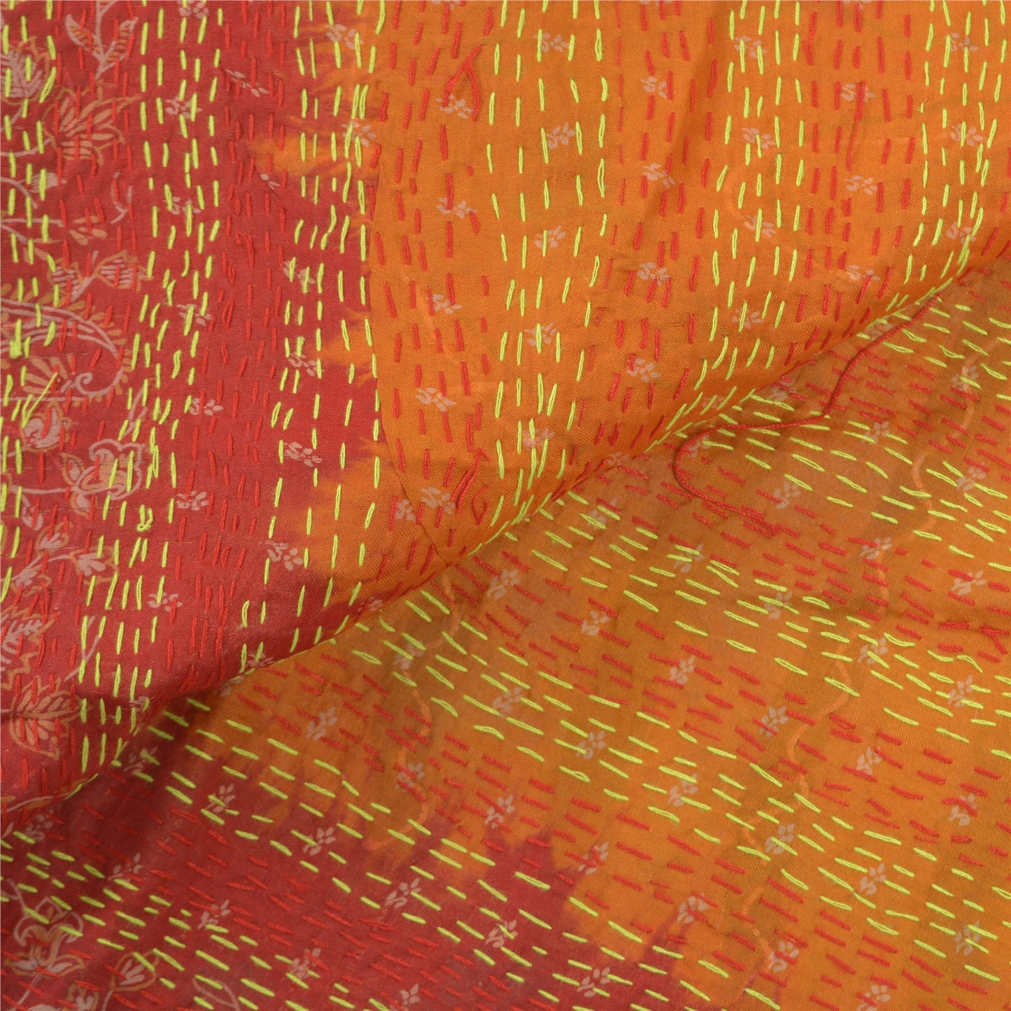 Sanskriti Vintage Heavy Dupatta Long Stole Pure Silk Hand Embroidered Kantha