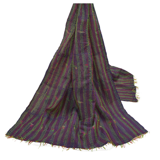 Sanskriti Vintage Heavy Dupatta Long Stole Pure Silk Hand Embroidered Kantha