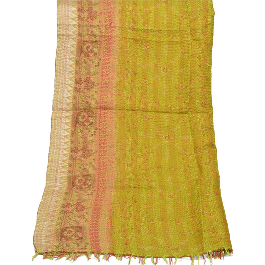Sanskriti Vintage Heavy Dupatta Long Stole Pure Silk Hand Embroidered Kantha