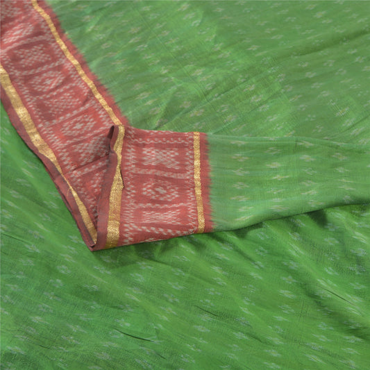 Sanskriti Vintage Green Pochampally Ikat Heavy Dupatta Handwoven Pure Silk Stole