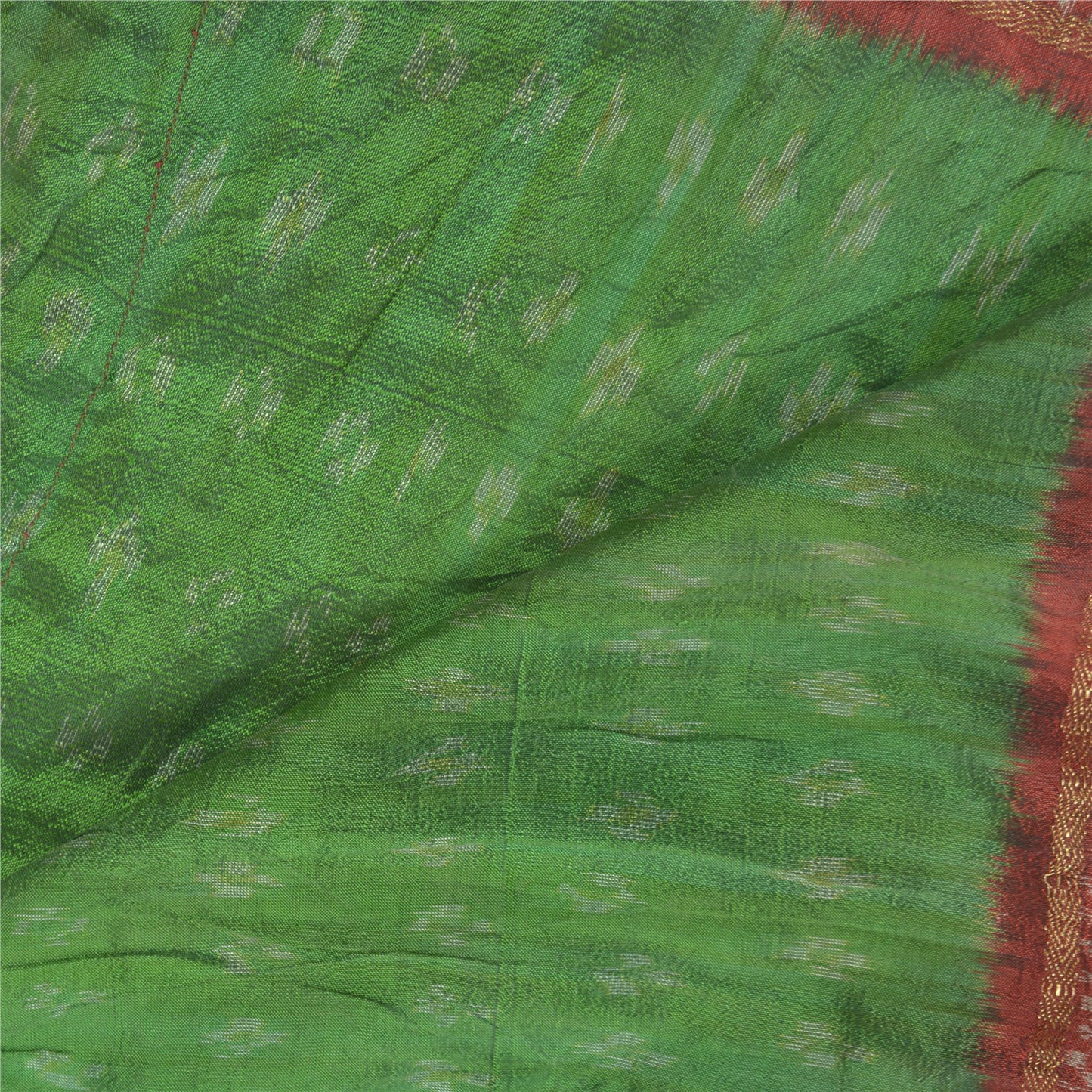 Sanskriti Vintage Green Pochampally Ikat Heavy Dupatta Handwoven Pure Silk Stole