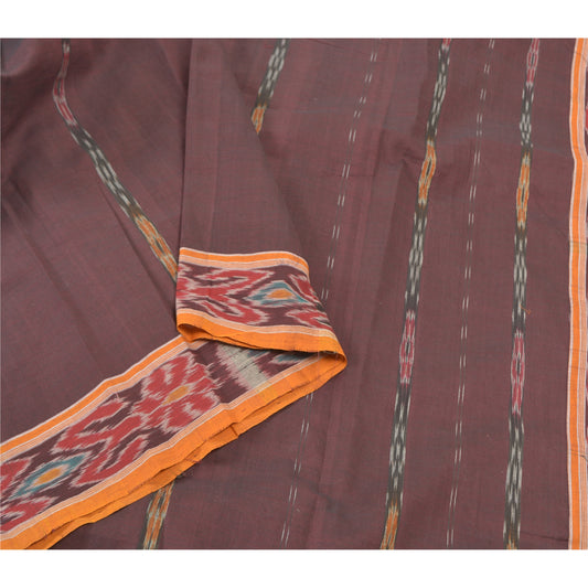 Sanskriti Vintage brun Sambalpuri Ikat Heavy Dupatta håndvævet bomuldsstol