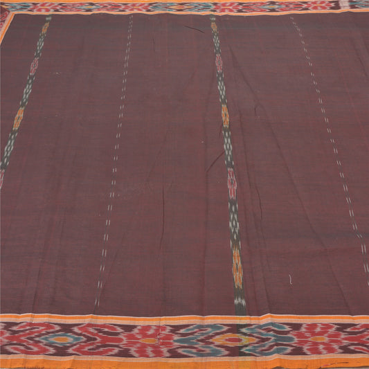 Sanskriti Vintage Brown Sambalpuri Ikat Heavy Dupatta Handwoven Cotton Stole