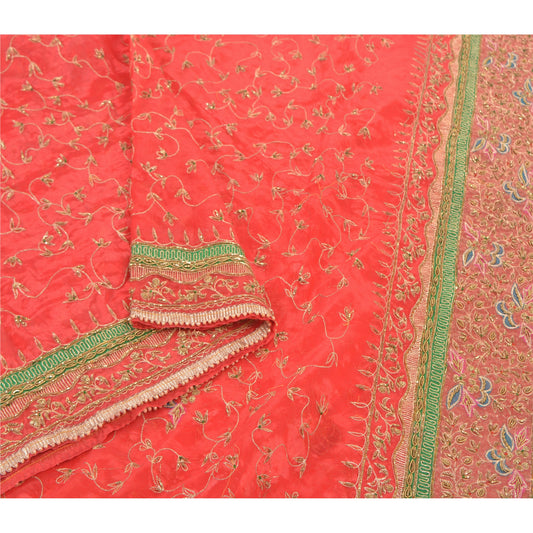 Sanskriti Vintage Heavy Dupatta Art Silk Red Hand Beaded Zardozi Work Stole