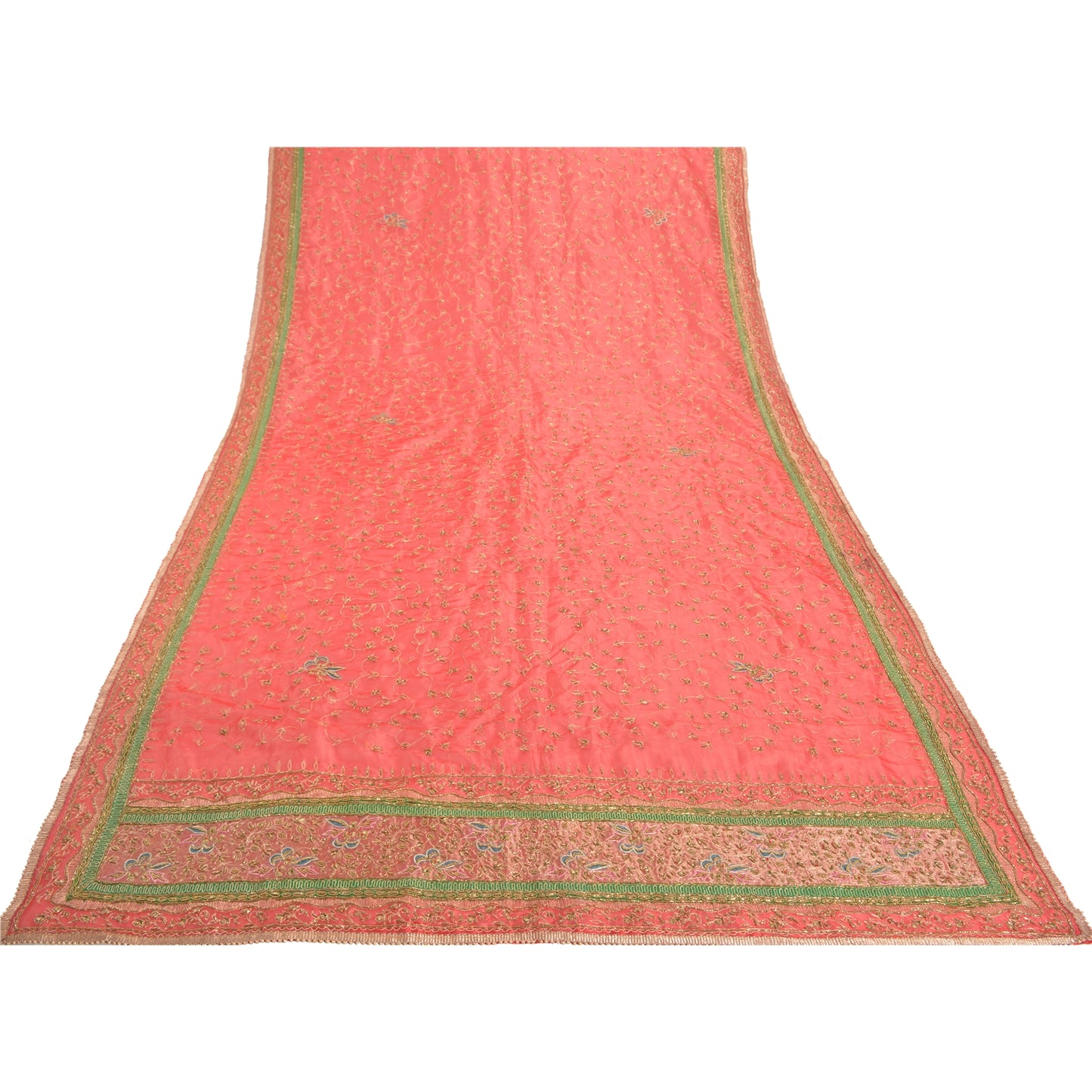 Sanskriti Vintage Heavy Dupatta Art Silk Red Hand Beaded Zardozi Work Stole
