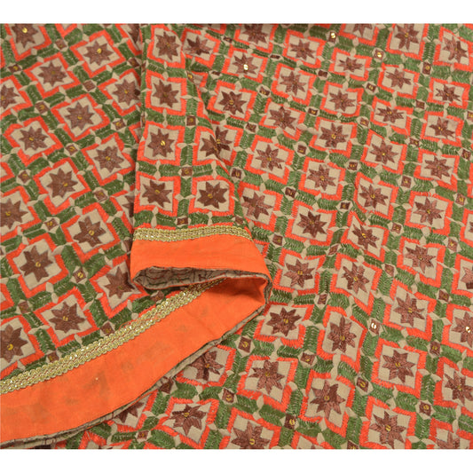 Sanskriti Vintage Heavy Dupatta Pure Cotton Ivory Handmade Bagh Phulkari Stole