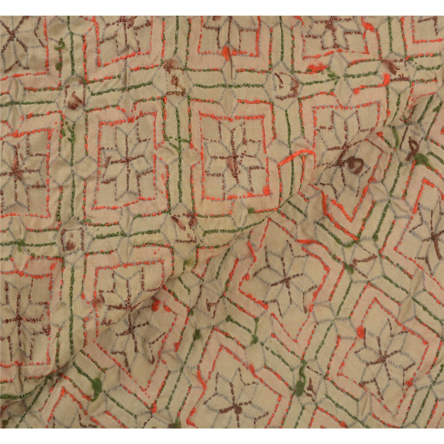 Sanskriti Vintage Heavy Dupatta Pure Cotton Ivory Handmade Bagh Phulkari Stole