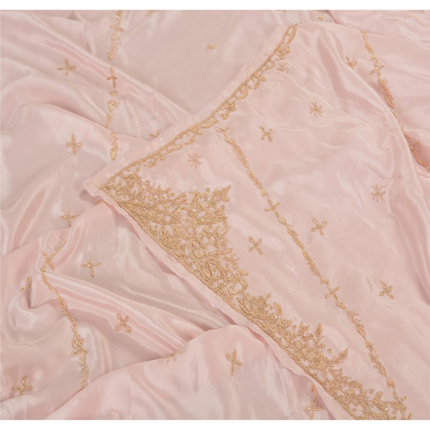 Sanskriti Vintage Heavy Dupatta Art Silk Baby Pink Hand Beaded Zardozi Stole