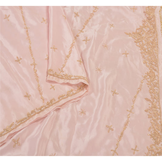 Sanskriti Vintage Heavy Dupatta Art Silk Baby Pink Hand Beaded Zardozi Stole