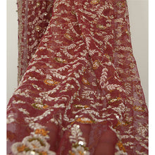 Load image into Gallery viewer, Sanskriti Vintage Wedding Dupatta Net Mesh Dark Red Hand Beaded Zardozi Stole
