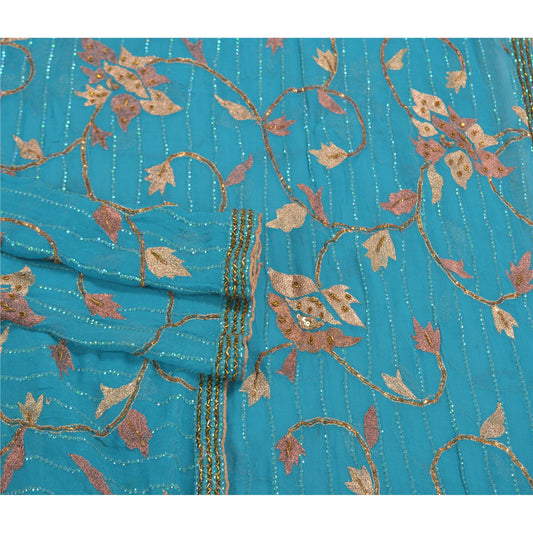 Sanskriti Vintage Heavy Dupatta Pure Georgette Silk Blue Hand Beaded Stole