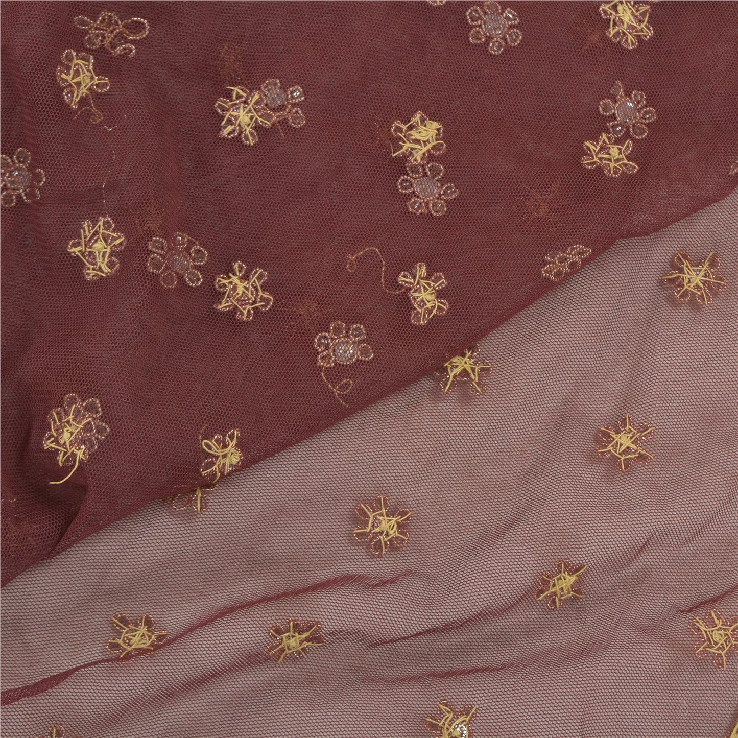 Sanskriti Vintage Heavy Dupatta Net Mesh Dark Red Hand Beaded Zardozi Work Stole