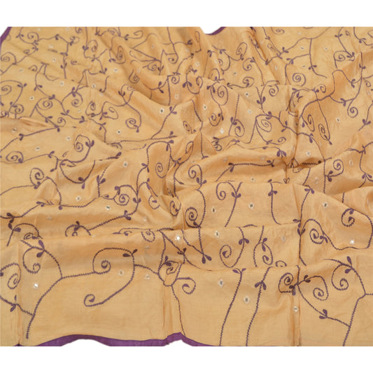 Sanskriti Vintage Heavy Dupatta 100% Pure Silk Ivory Embroidered Floral Stole