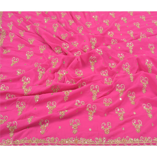 Sanskriti Vintage Heavy Dupatta Crepe Silk Magenta Hand Beaded Zardozi Stole