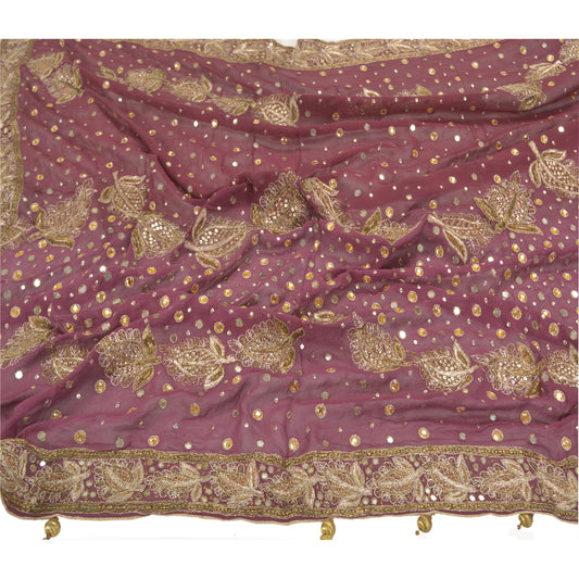 Sanskriti Vintage Heavy Dupatta Pure Georgette Silk Purple Hand Beaded Stole