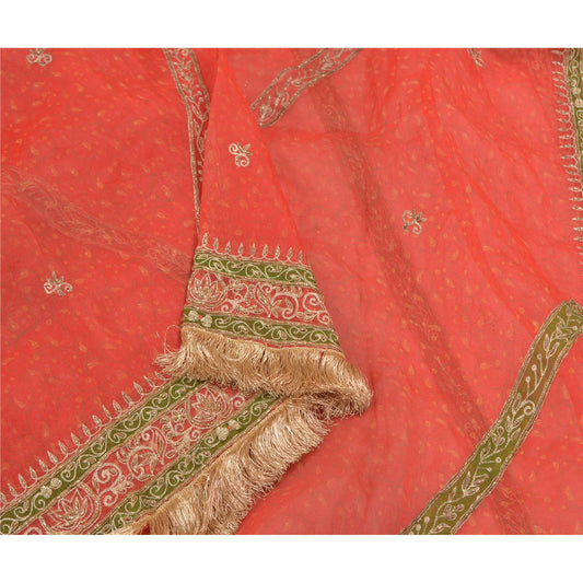 Sanskriti Vintage Red Heavy Dupatta Organza Hand Beaded Wedding Patch Work Stole