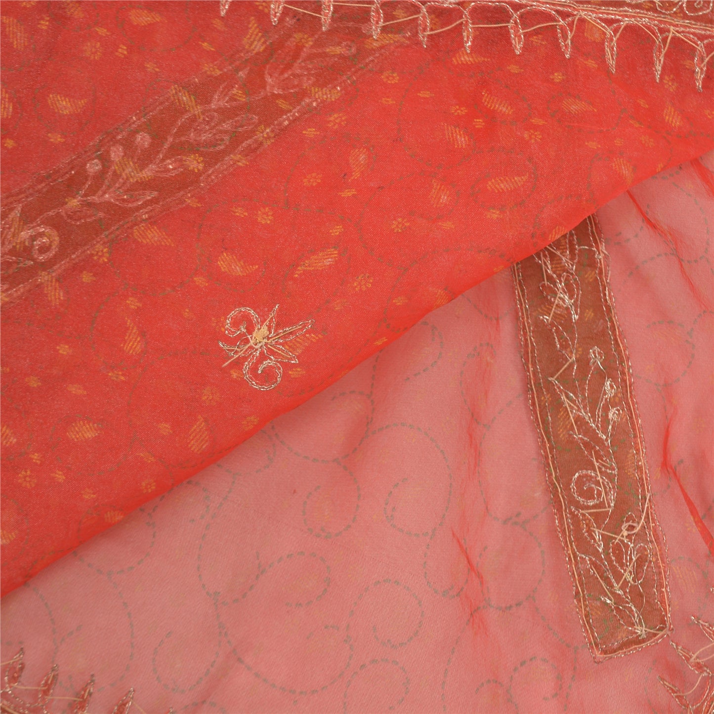 Sanskriti Vintage Red Heavy Dupatta Organza Hand Beaded Wedding Patch Work Stole
