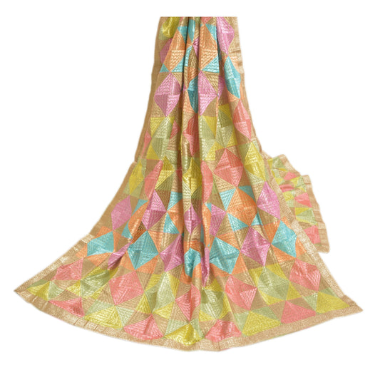 Sanskriti Vintage Heavy Dupatta Art Silk OOAK Embroidered Bagh Phulkari Stole