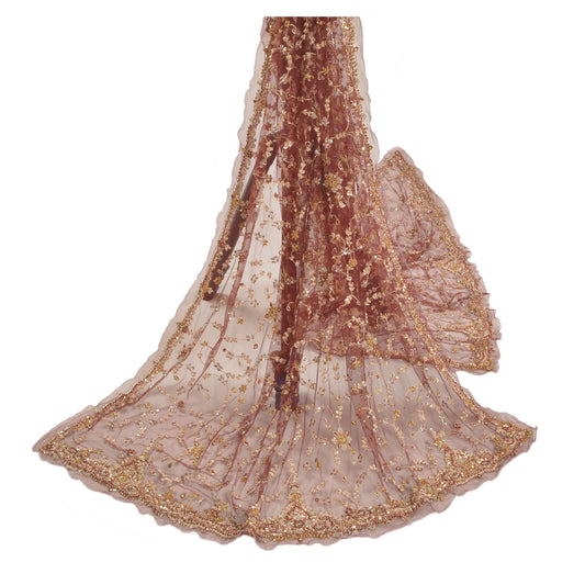 Sanskriti Vintage Heavy Dupatta Net Mesh Dark Red Hand Beaded Zardozi Stole