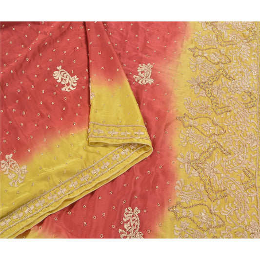 Sanskriti Vintage Heavy Dupatta Pure Satin Silk Dark Red Hand Beaded Stole