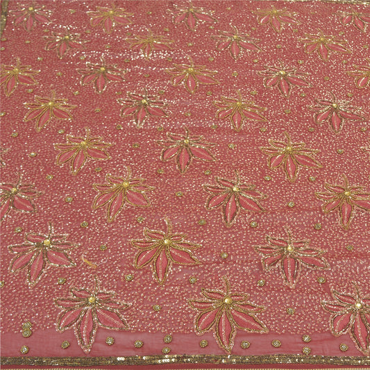 Sanskriti Vintage Heavy Dupatta Pure Georgette Silk Handmade Glass Beads Stole