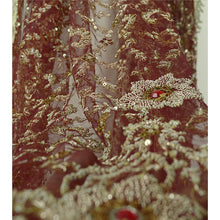 Load image into Gallery viewer, Sanskriti Vintage Wedding Dupatta Net Mesh Dark Red Hand Beaded Zardozi Stole
