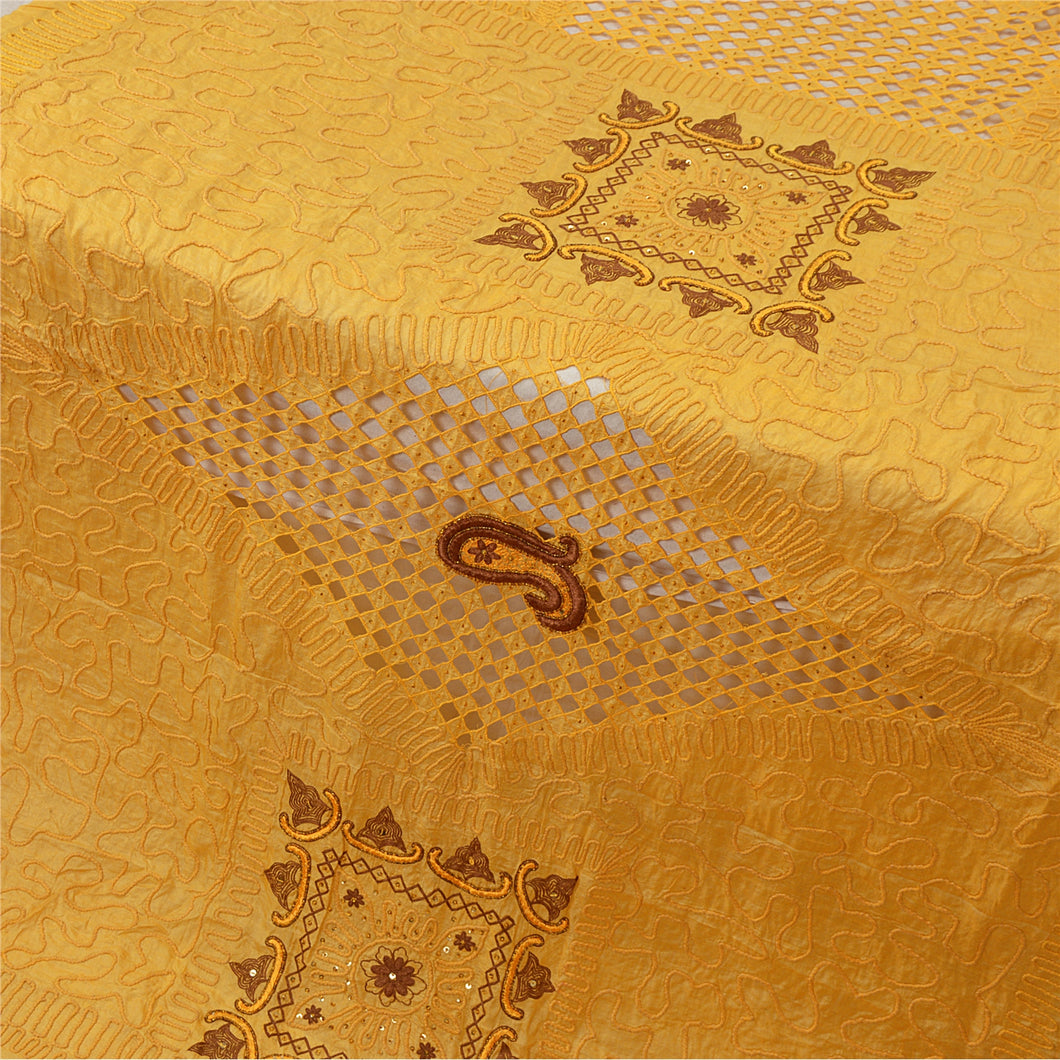 Sanskriti Vintage Yellow Party Dupatta Pure Silk Hand Beaded Cut Work Stole