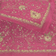 Sanskriti Vintage Pink Dupatta Pure Georgette Silk Hand Beaded Zardozi Stole