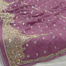 Load image into Gallery viewer, Sanskriti Vintage Mauve Long Party Dupatta Stole Georgette Hand Beaded Scarves
