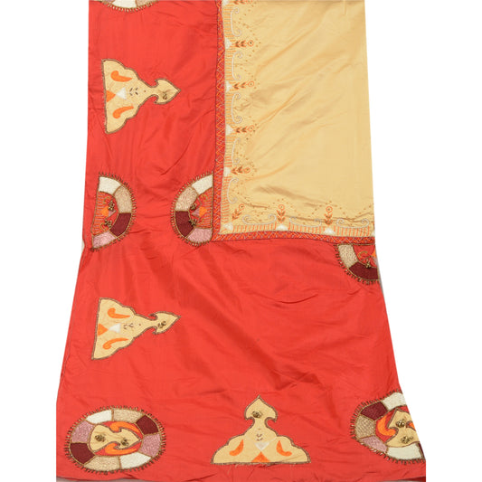 Sanskriti Vintage Red Heavy Dupatta 100% Pure Silk Hand Beaded Wrap Stole