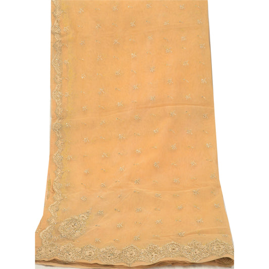 Sanskriti Vintage Peach Heavy Dupatta Net Mesh Hand Beaded Zardozi Work Stole