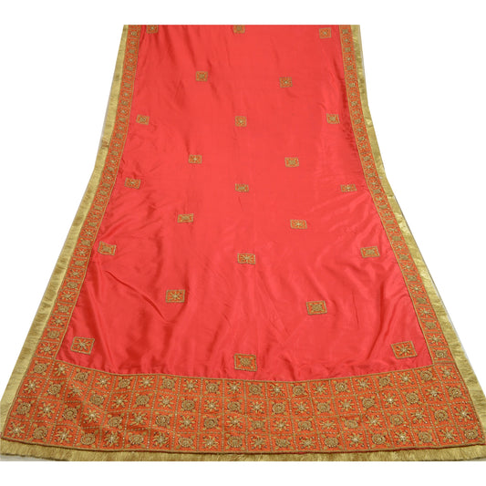 Sanskriti Vintage Red Heavy Wedding Dupatta 100% Pure Silk Hand Beaded Stole