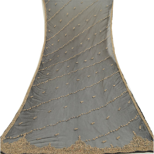 Sanskriti Vintage Heavy Dupatta Net Mesh Black Hand Beaded Zardozi Party Stole