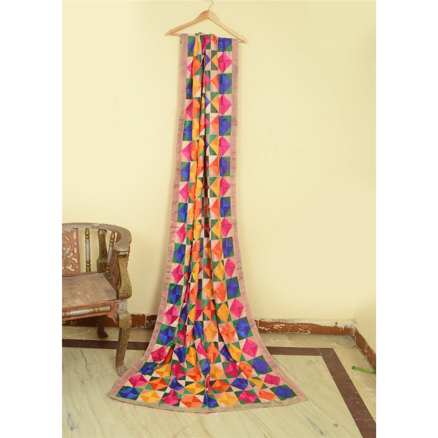 Sanskriti Vintage Heavy Dupatta Art Silk Embroidered Bagh Phulkari OOAK Stole