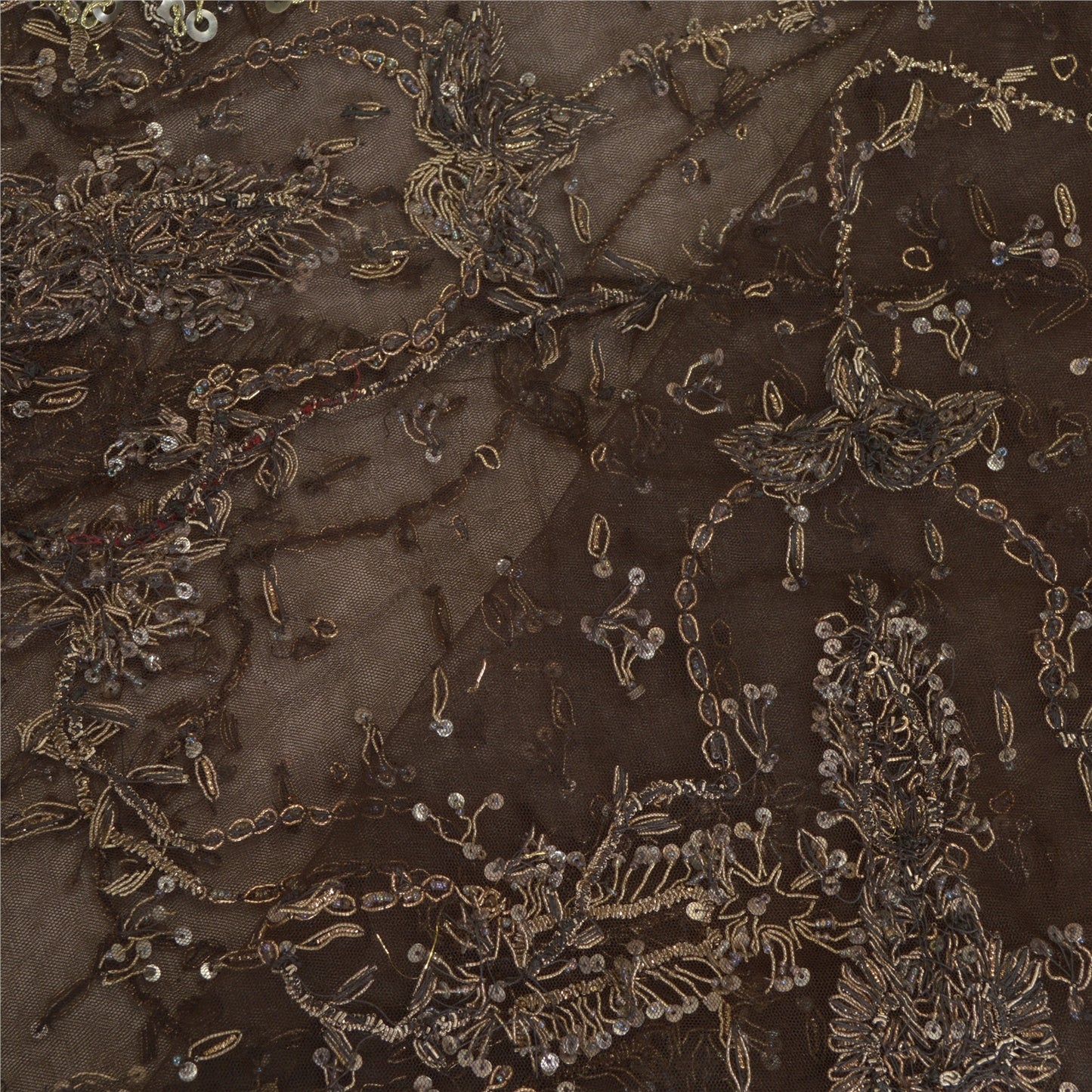 Sanskriti Vintage Black Long Dupatta Stole Net Mesh Veil Hand Beaded Scarves