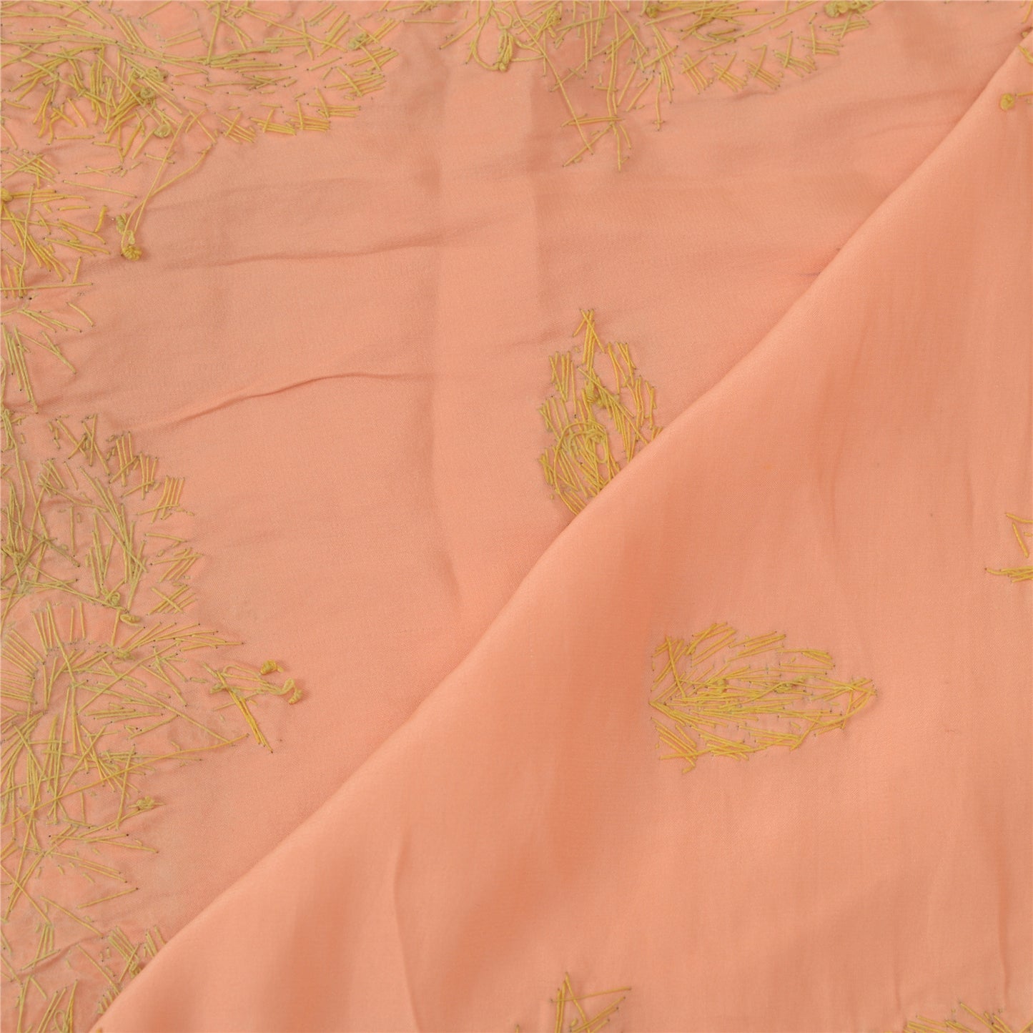 Sanskriti Vintage Peach Dupatta Pure Satin Silk Hand Embroidered Wrap Stole