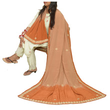 Load image into Gallery viewer, Sanskriti Vintage Orange/Peach Dupatta Pure Crepe Silk Hand Beaded Wrap Stole
