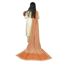 Load image into Gallery viewer, Sanskriti Vintage Orange/Peach Dupatta Pure Crepe Silk Hand Beaded Wrap Stole
