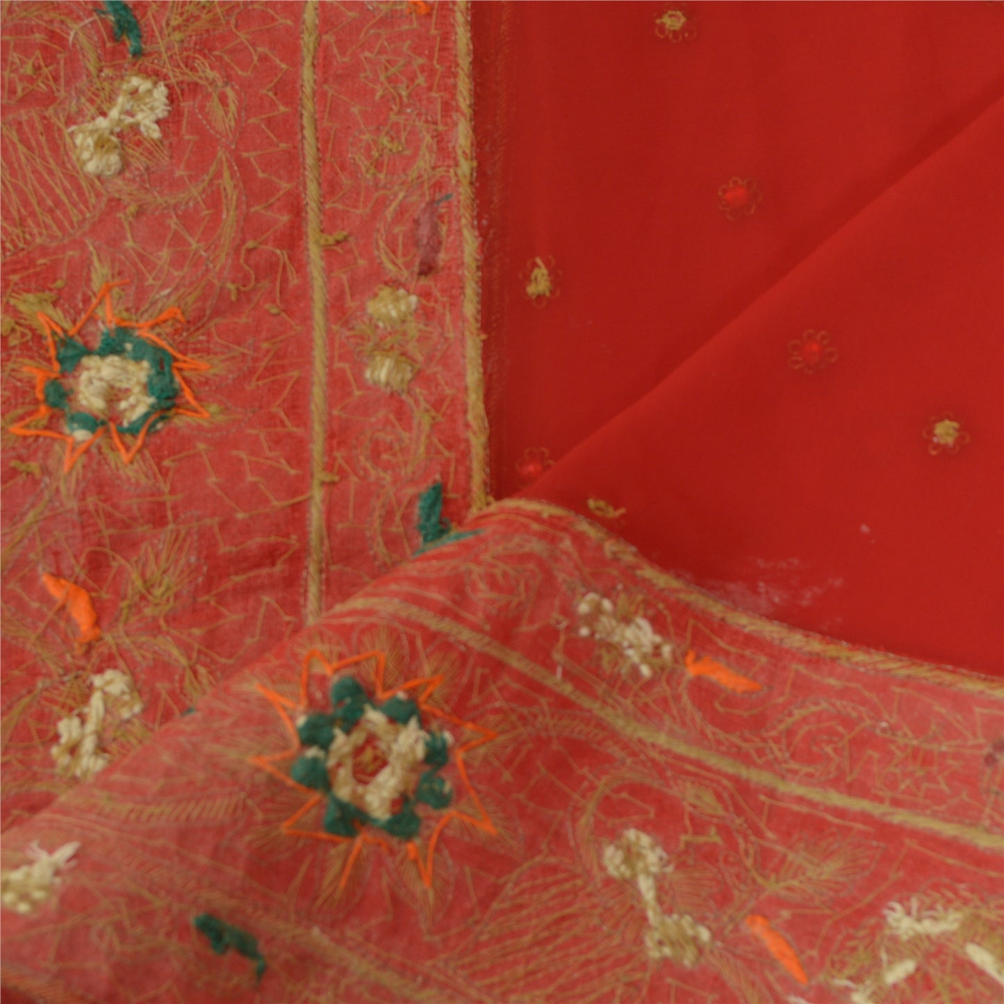 Sanskriti Vintage Red Dupatta Pure Georgette Silk Hand Beaded Wedding Stole