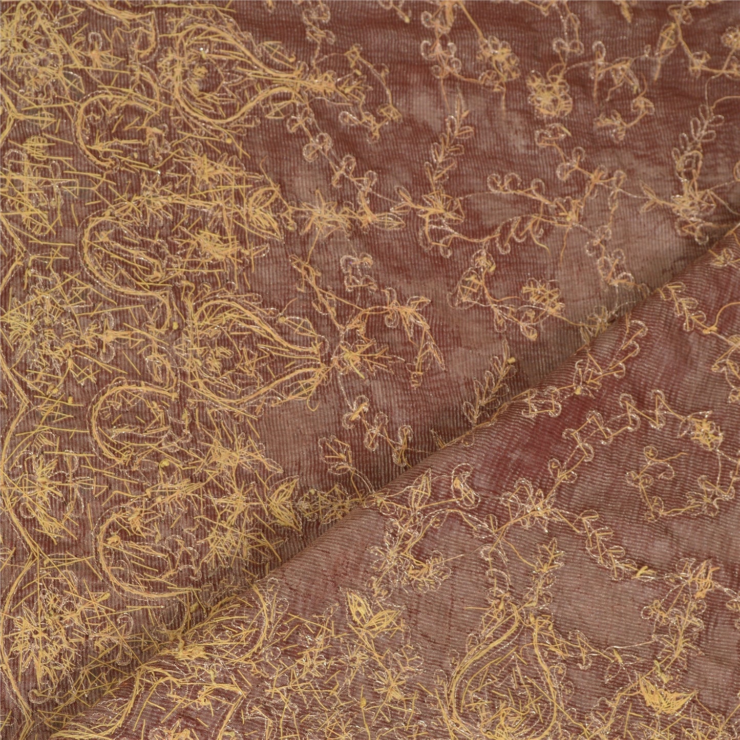 Sanskriti Vintage Gyldenbrun Dupatta 100% Ren Silke Håndvævet Perlebesat Stola