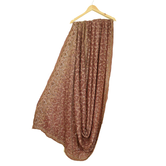 Sanskriti Vintage Golden Brown Dupatta 100% Pure Silk Hand Beaded Woven Stole