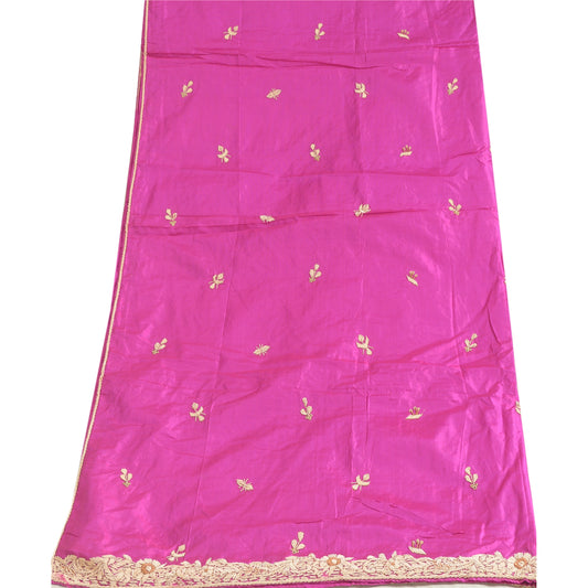 Sanskriti Vintage Magenta Long Dupatta Stole Pure Silk Hand Embroidered Scarves